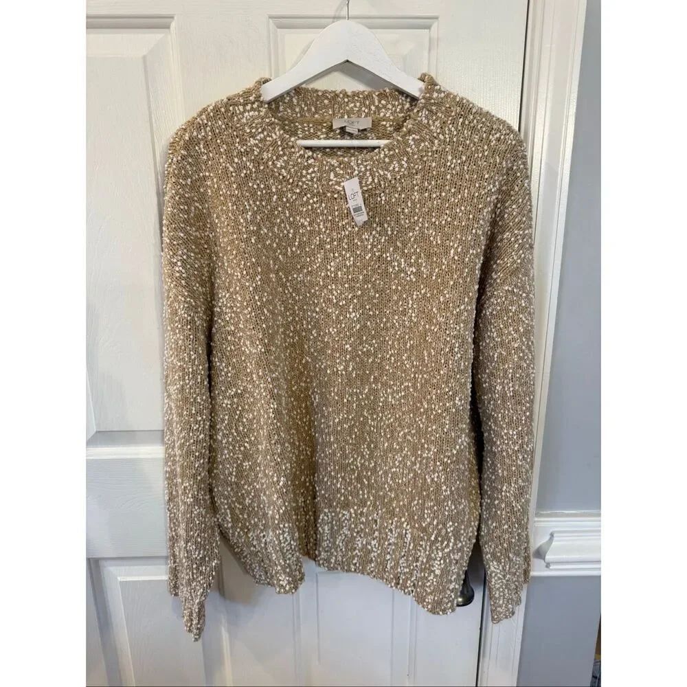 Loft Outlet Tan & White Popcorn Crewneck Sweater sz XXL NWT